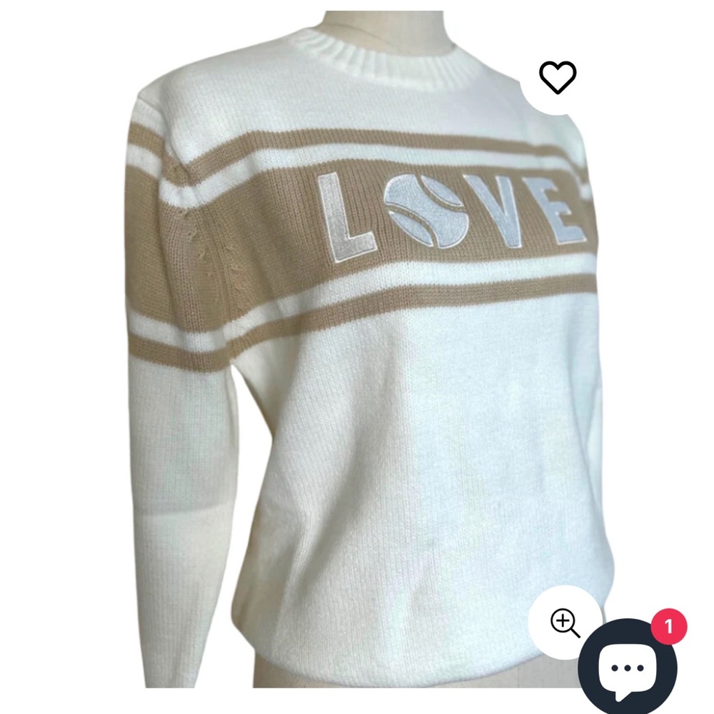 Runway Athletics LOVE Tennis Sweater - Camel & Off White - Picture 2 of 4